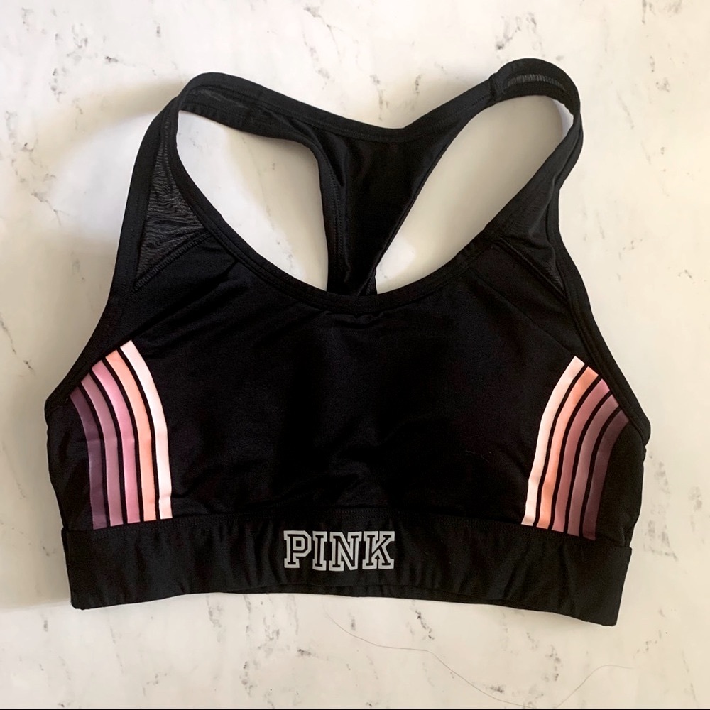 PINK VS sports bra with pink and orange stripes M